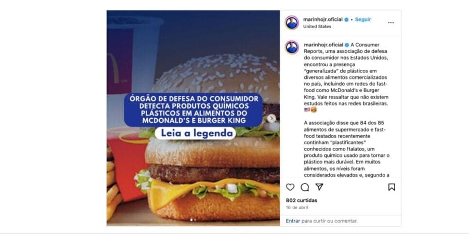 Comunicado sobre alimentos (Foto: Reprodução / Instagram) 