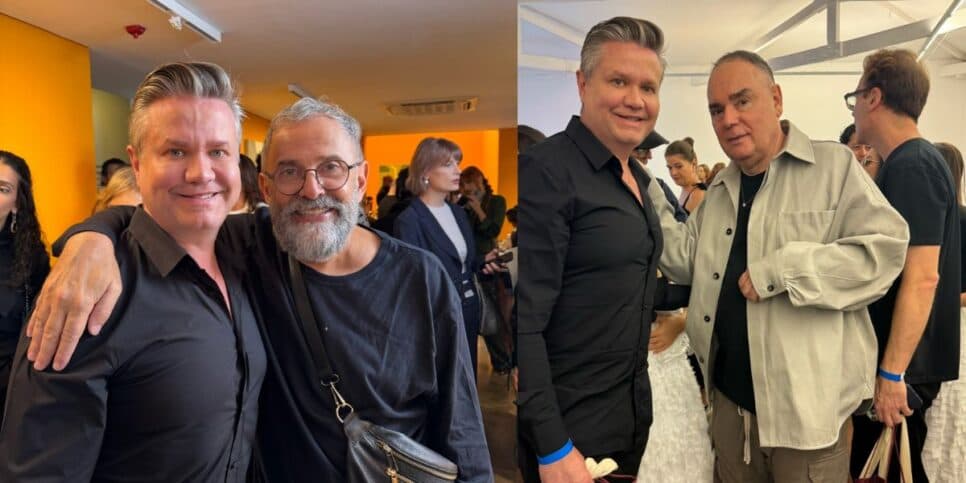 Giovany Bettega, o médico das estrelas posa com Paulo Borges, idealizador do São Paulo Fashion Week, durante o evento