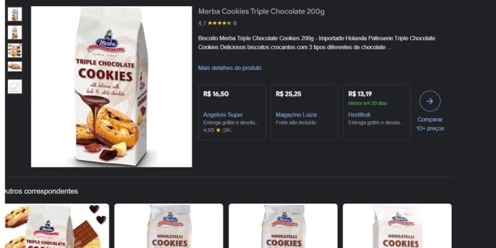 Demais lotes dos biscoitos da marca importada Merba são comercializados normalmente (Foto Reprodução/Google Shopping)