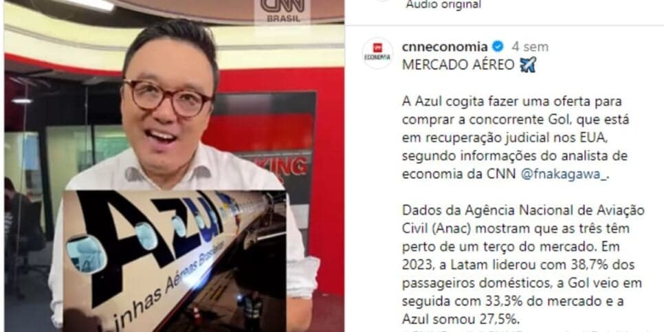 O jornalista revelou o interesse da Azul de comprar a Gol (Reprodução: Instagram)