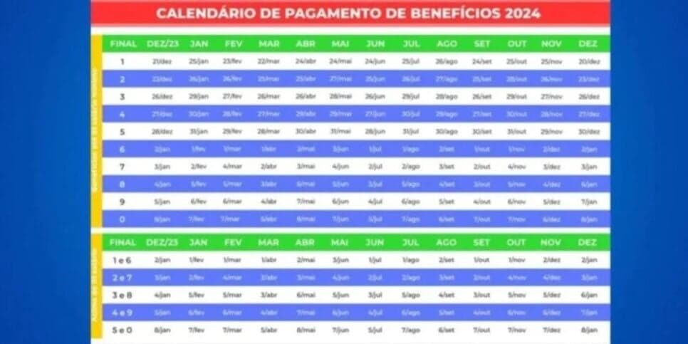 Calendário para este ano de 2024 (Reprodução/Foto: INSS/Divulgação)