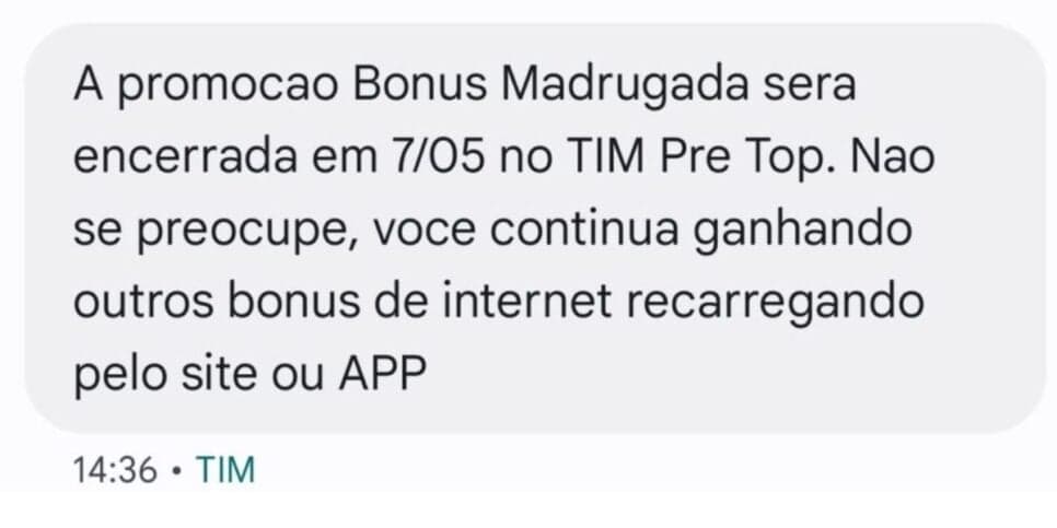 Mensagem da operadora sobre o fim do serviço (Reprodução: SMS)
