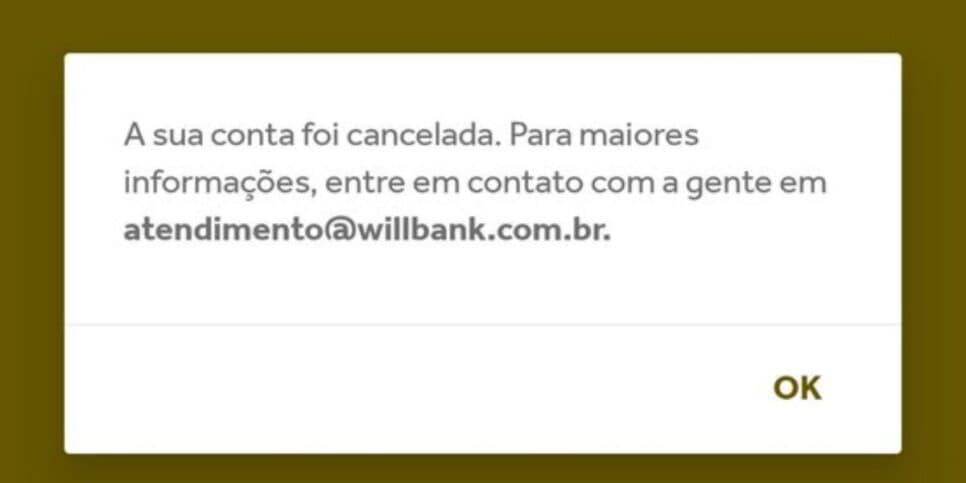 Mensagem sobre o cancelamento da conta (Reprodução: Internet)