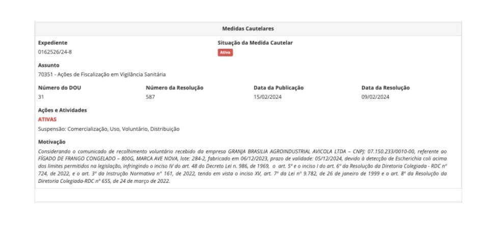 Anúncio marca de frango (Foto: Reprodução / site do Governo) 