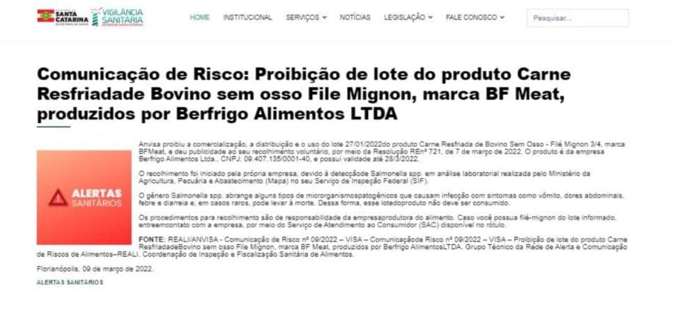Decreto  da ANVISA contra a BF Meat (Foto Reprodução/Vigilância Sanitária)