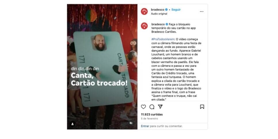 Anúncio Bradesco (Foto: Reprodução / Instagram)