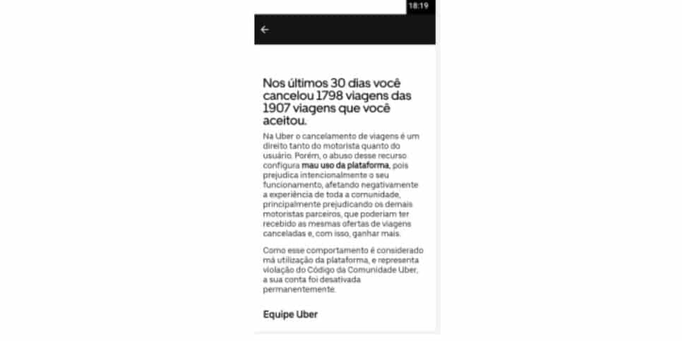 Comunicado Uber (Foto: Reprodução Advoga RJ)