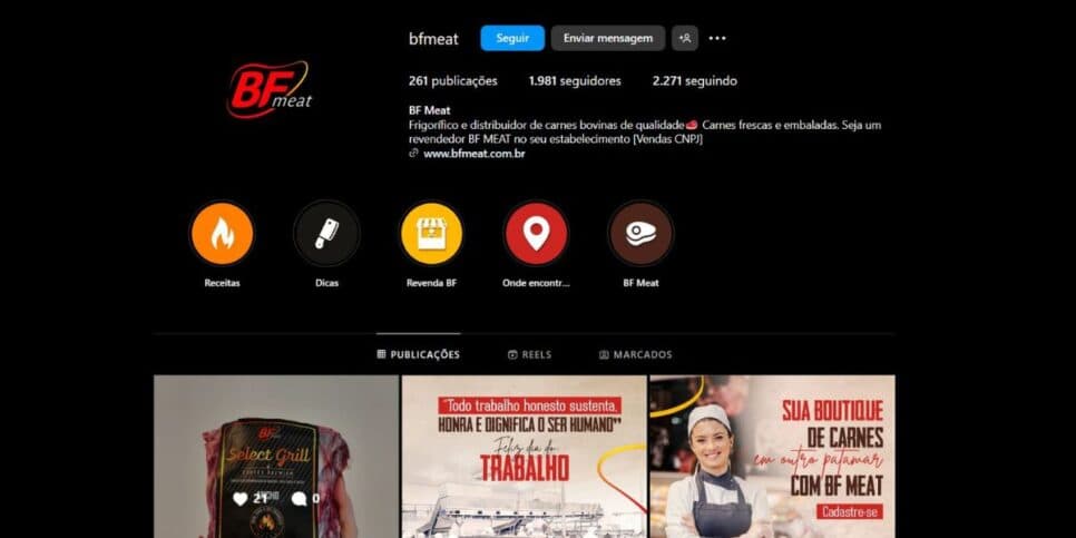 Redes sociais da BF Meat (Foto Reprodução/Instagram)