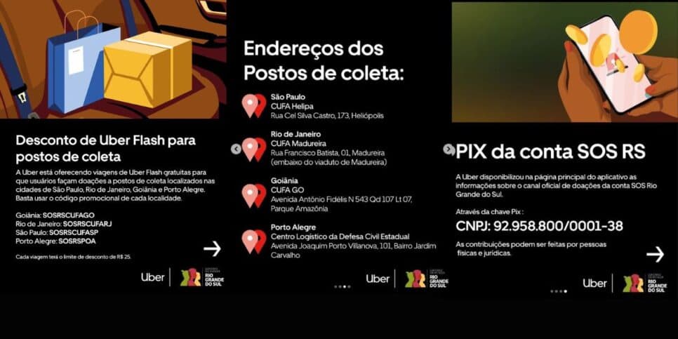 Medidas da Uber para ajudar a população do Rio Grande do Sul  (Foto Reprodução/Montagem/Lennita/Instagram)