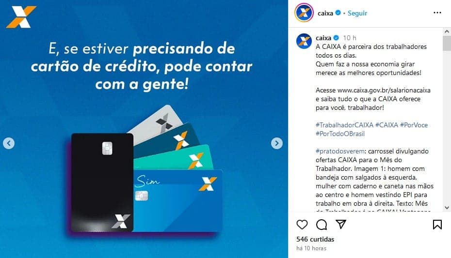 Cartão de crédito é oferecido aos trabalhadores (Foto: Reprodução / Instagram)

