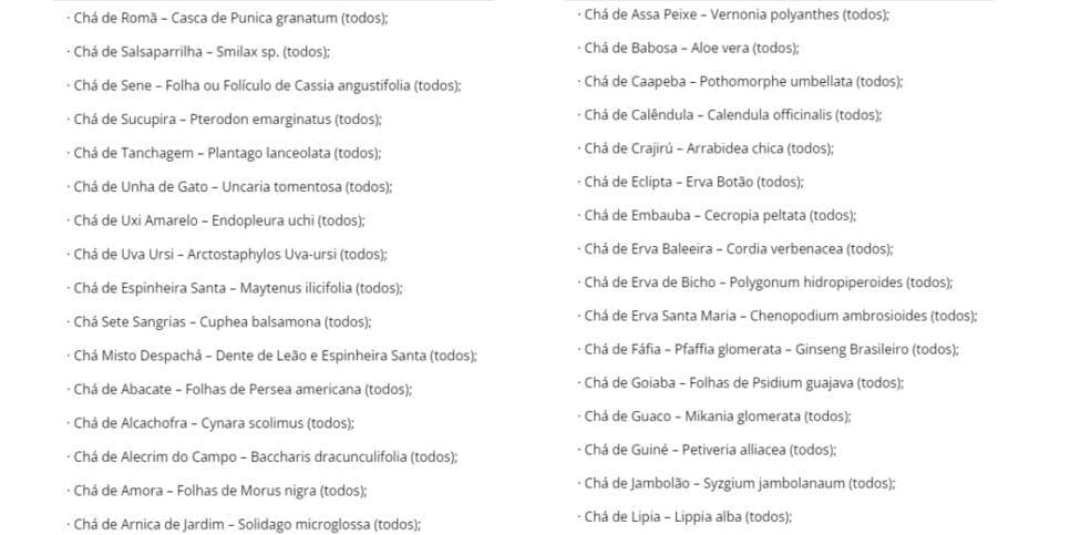 Continuação da lista de chás proibidos (Reprodução: Internet)