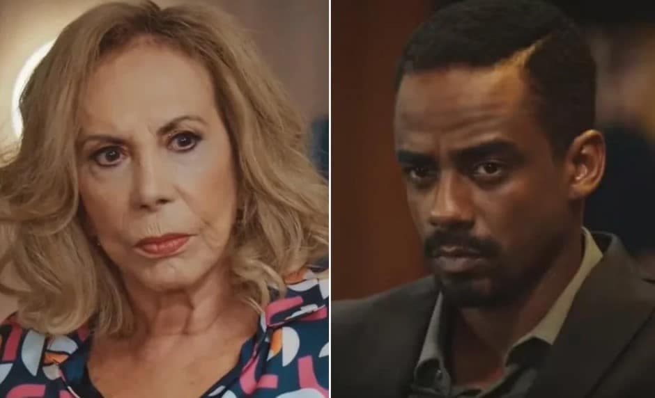 Frida (Arlete Salles) e Hans (Raphael Logam) em Família É Tudo (Foto: Reprodução / Globo)