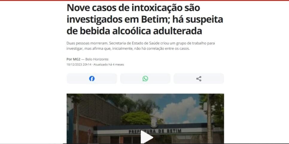 G1 revelou que 9 pessoas foram intoxicadas (Reprodução: G1)