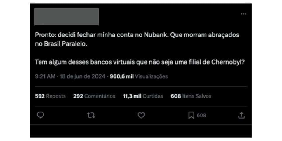 Publicação sobre cancelamento do Nubank (Foto: Reprodução X)