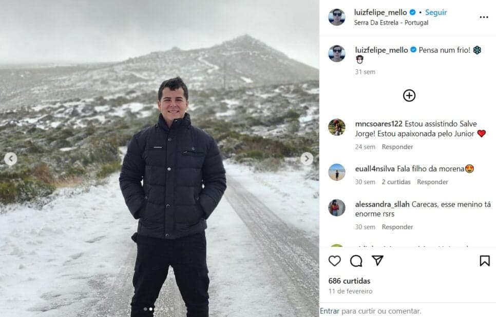 Luiz Felipe Mello tem 19 anos atualmente (Foto: Reprodução/Instagram) Luiz Felipe Mello tem 19 anos atualmente (Foto: Reprodução/Instagram)