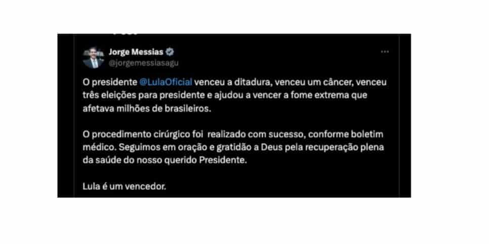 Publicação de Jorge Messias (Foto: Reprodução / X)