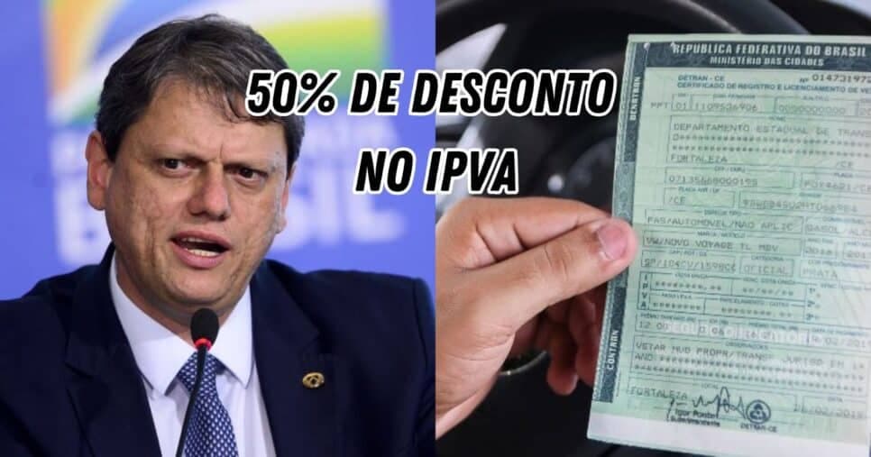 Tarcísio crava até 50% de desconto no IPVA em SP para lista de motoristas que pagarem até 20/12