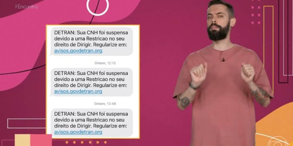 Falsa mensagem do Detran (Foto: Reprodução / Globo) Falsa mensagem do Detran (Foto: Reprodução / Globo)