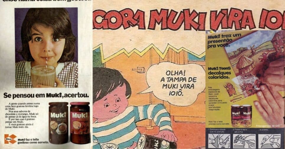 Achocolatado Muki, da Kibon, carregava surpresas em suas embalagens (Foto Reprodução/Montagem/Lennita/Tv Foco/Pinterest)