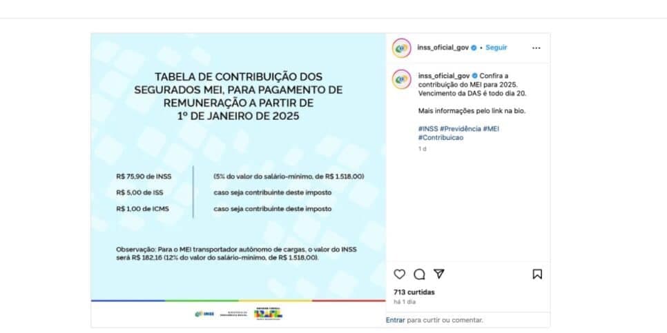 Publicação do INSS (Foto: Reprodução / Instagram) 