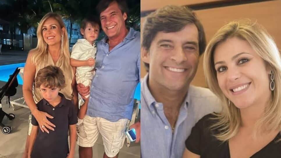 Flávia Freire com atual marido e os filhos, fruto do relacionamento (Foto: Reprodução/ Internet/ Montagem)