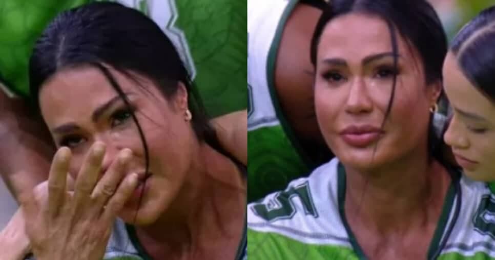 Gracyanne Barbosa chora em prova do BBB 25 (Foto: Reprodução/Montagem TV Foco)