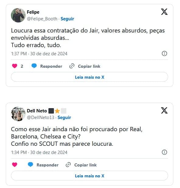 Repercussão da torcida do Botafogo e do Santos (Foto: Reprodução / X)

