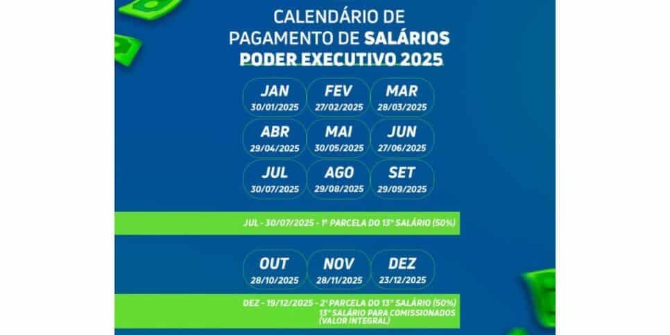 Calendário 13º salário (Foto: Reprodução / Governo do Mato Grosso)
