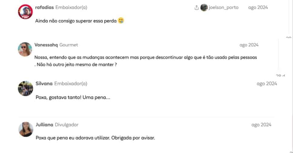Comentários de alguns clientes na época do comunicado (Foto: Reprodução/ Internet)