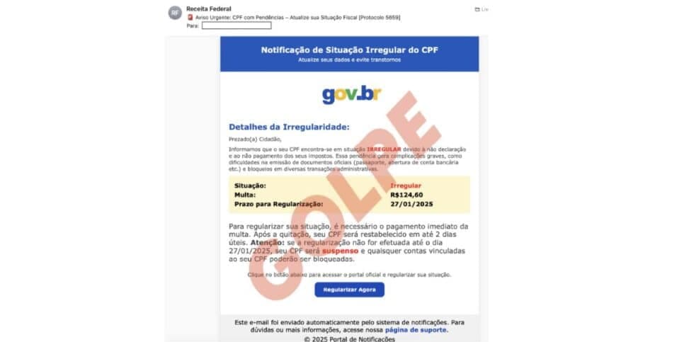 E-mail falso  (Foto: Reprodução / site do Governo) 