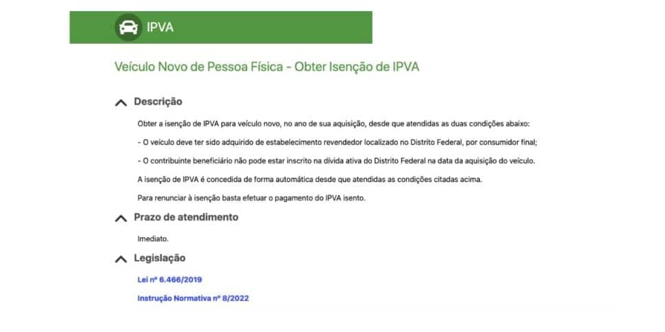Isenção IPVA (Foto: Reprodução / Receita do Distrito Federal)