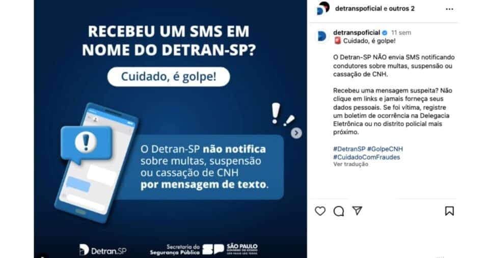 Comunicado do DetranSP (Reprodução/Instagram)