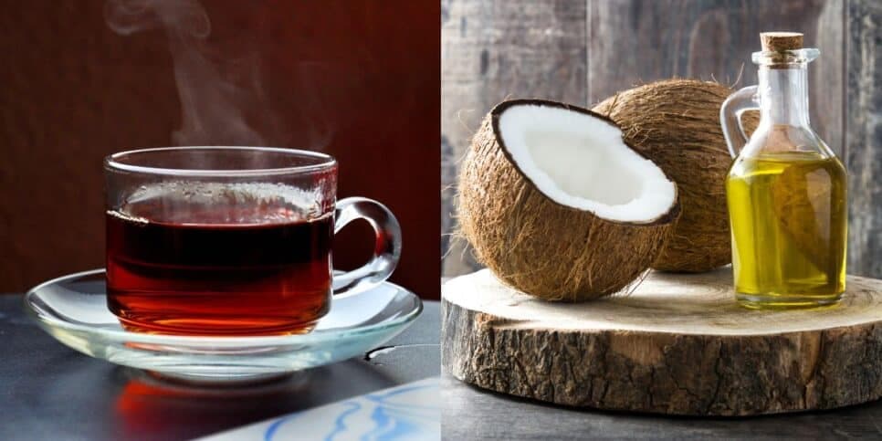 Chá preto e óleo de coco para combater o cabelo branco (Reprodução: Montagem TV Foco)