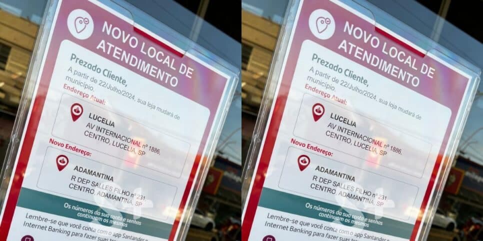 Comunicado na porta das agências do Santander (Reprodução: Montagem TV Foco)