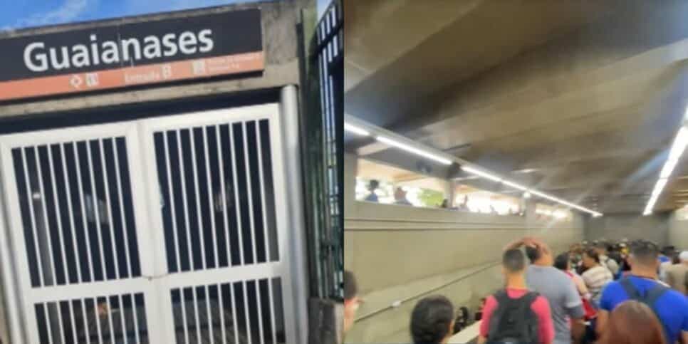 Portão fechado na estação Guaianases (Reprodução: Globo)