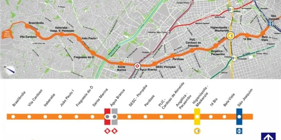 Trajeto e estações da Linha 6-Laranja (Reprodução: Metrô)
