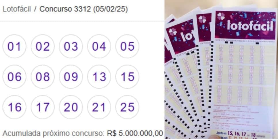 Sorteio 3312 da Lotofácil (Reprodução: Internet)