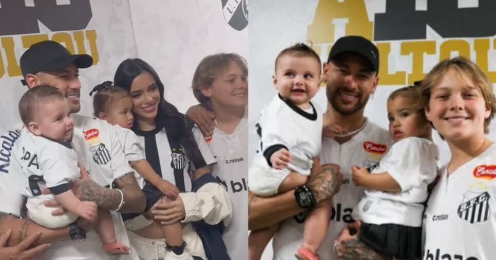 Neymar no Santos ao lado de sua família (Foto: Reprodução/Montagem TV Foco)