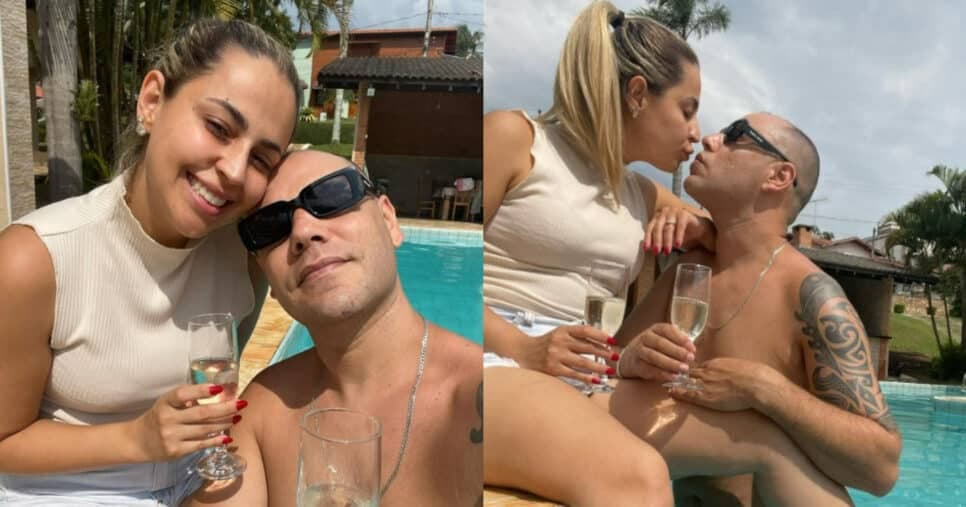 Tiago Barnabé, do Domingo Legal do SBT, ao lado da esposa, Adriane Domingues (Foto: Reprodução/Montagem TV Foco)