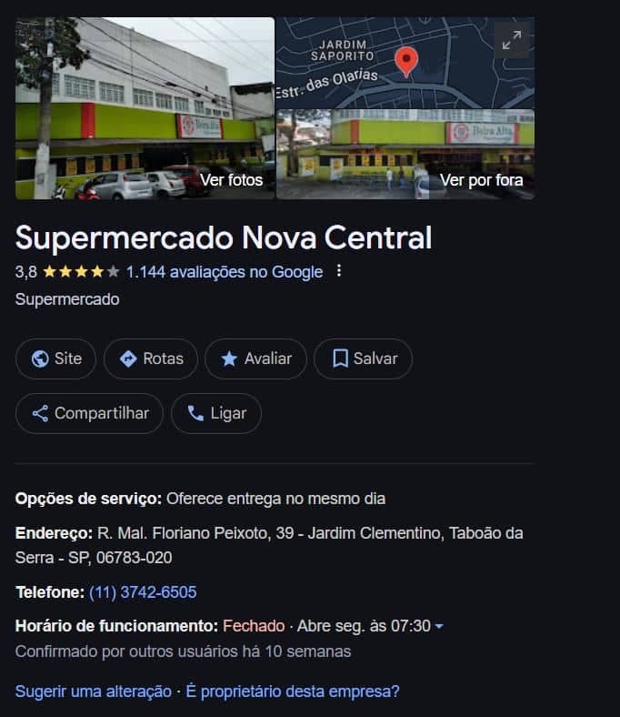 Supermercado mudou de nome (Foto Reprodução/Maps)