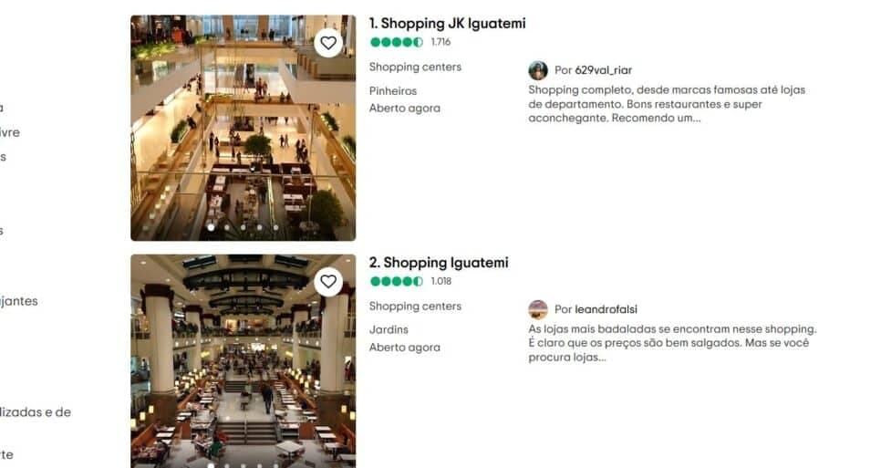 Ranking de melhores shoppings conforme opiniões destacadas no TripAdvidor (Foto Reprodução/Trip) Ranking de melhores shoppings conforme opiniões destacadas no TripAdvidor (Foto Reprodução/Trip)
