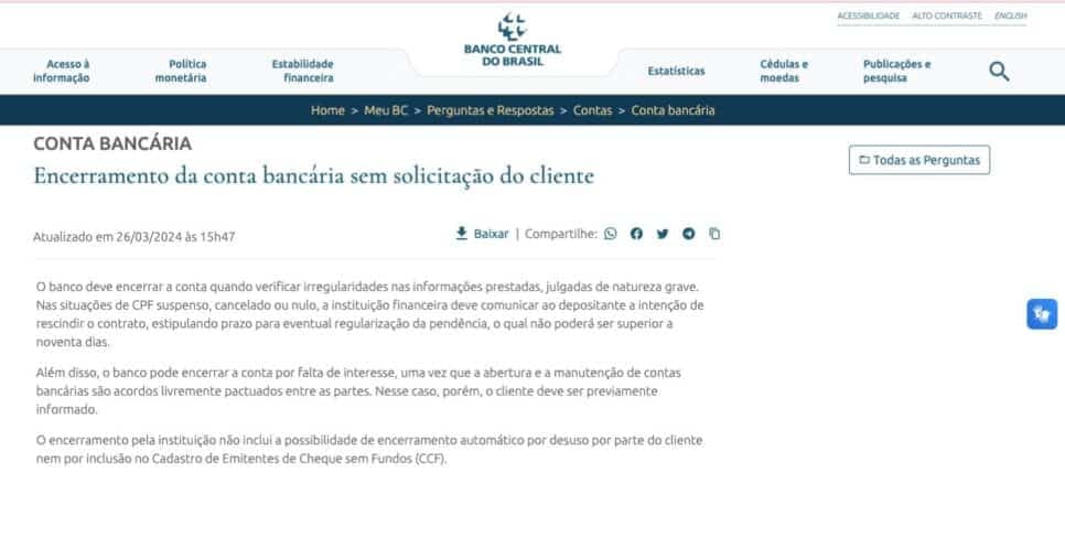 Comunicado do banco (Reprodução/Gov)