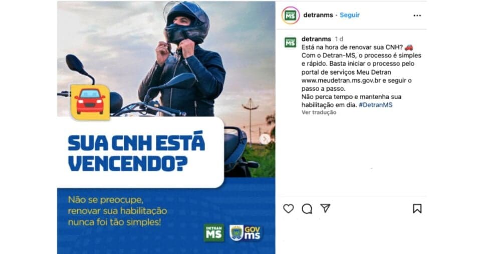 Comunicado do Detran-MS (Reprodução/Instagram)