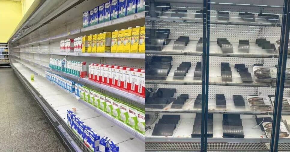 Supermercado Comper com prateleiras vazias - Foto: Montagem