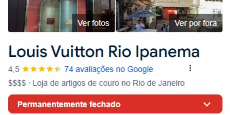 Louis Vuitton fechada em  Ipanema (Reprodução: Google)