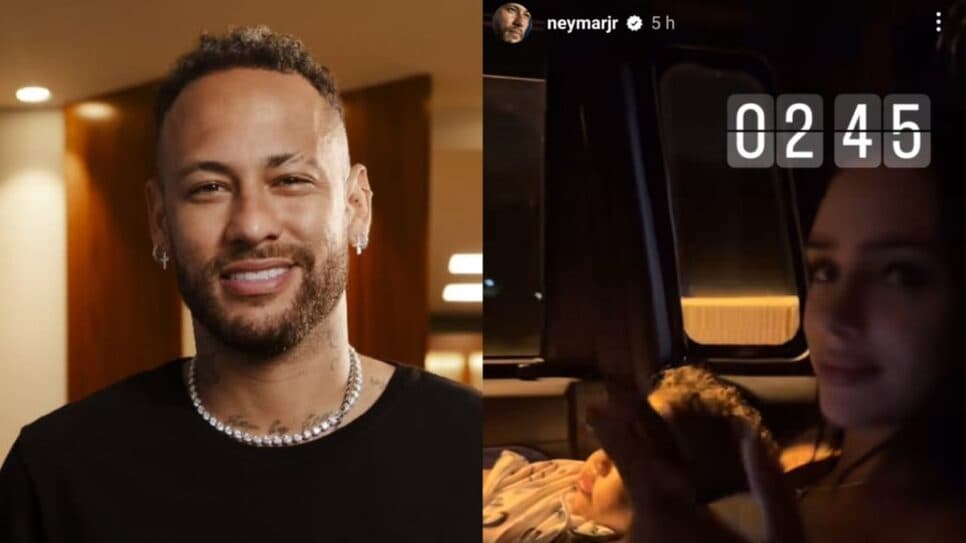 Apesar das polêmicas, o ídolo de Santos posta Storie em carro, na madrugada, ao lado de Bruna (Fotos: Reprodução/ Instagram/ Montagem)