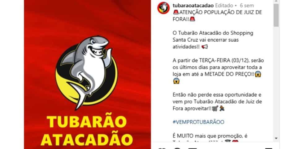 Comunicado da Tubarão Atacadão (Reprodução: Instagram)