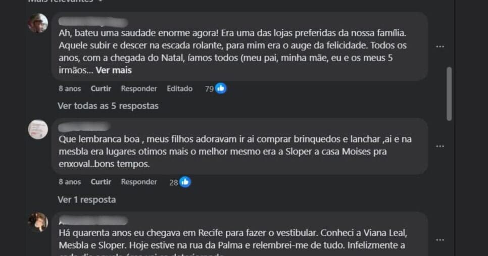 Comentários dos antigos frequentadores da loja Casa Viana (Foto Reprodução/Facebook)