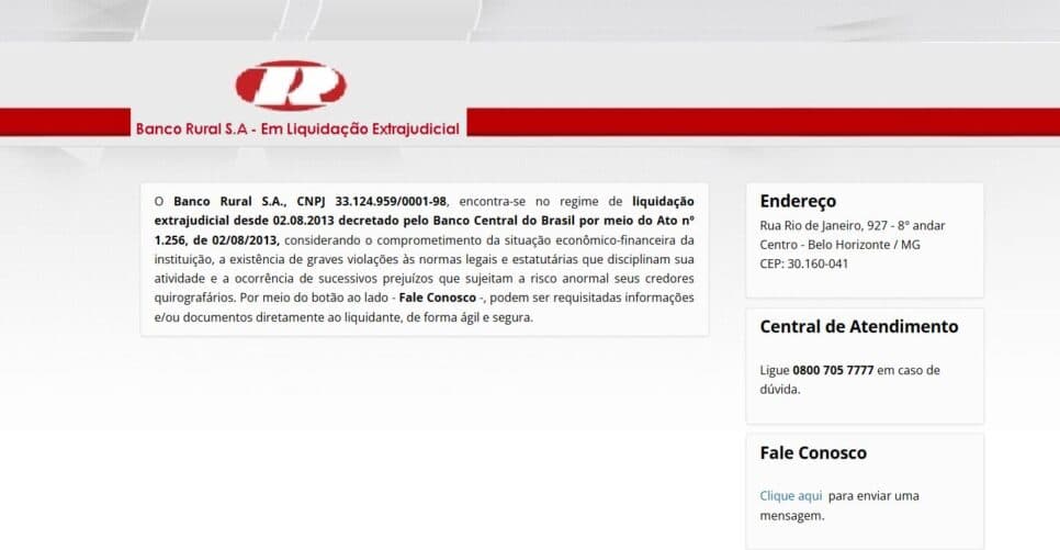 Anúncio oficial que ainda consta no site do Banco Rural (Foto Reprodução/Banco Rural) Anúncio oficial que ainda consta no site do Banco Rural (Foto Reprodução/Banco Rural)
