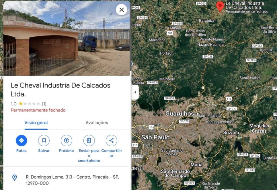 Fábrica consta como permanentemente fechada nos meios de busca (Foto Reprodução/Maps)